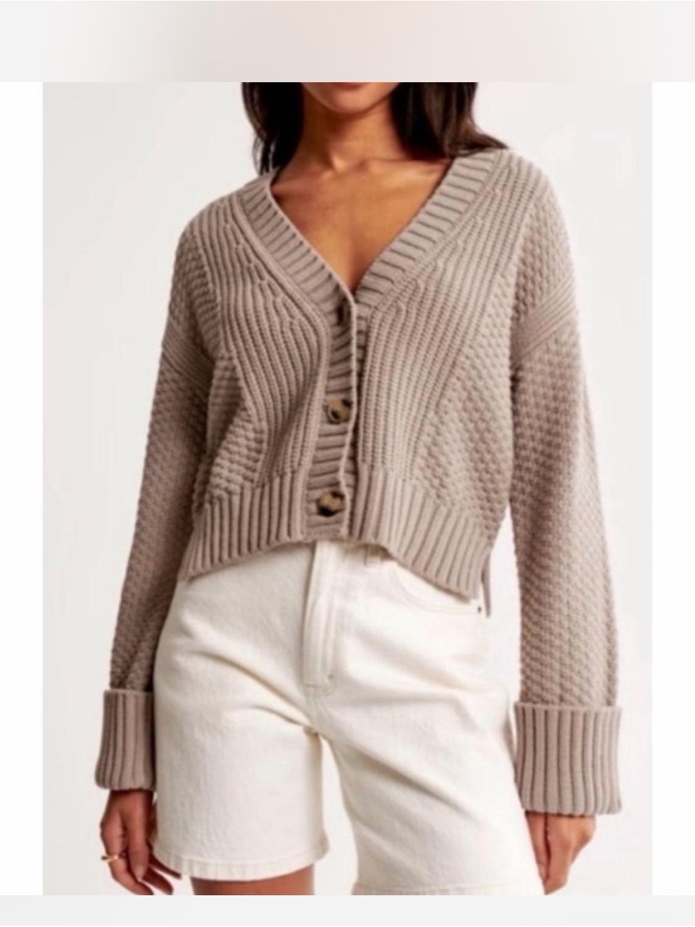Abercrombie & Fitch Taupe Button-Front V-Neck Knit Cardigan